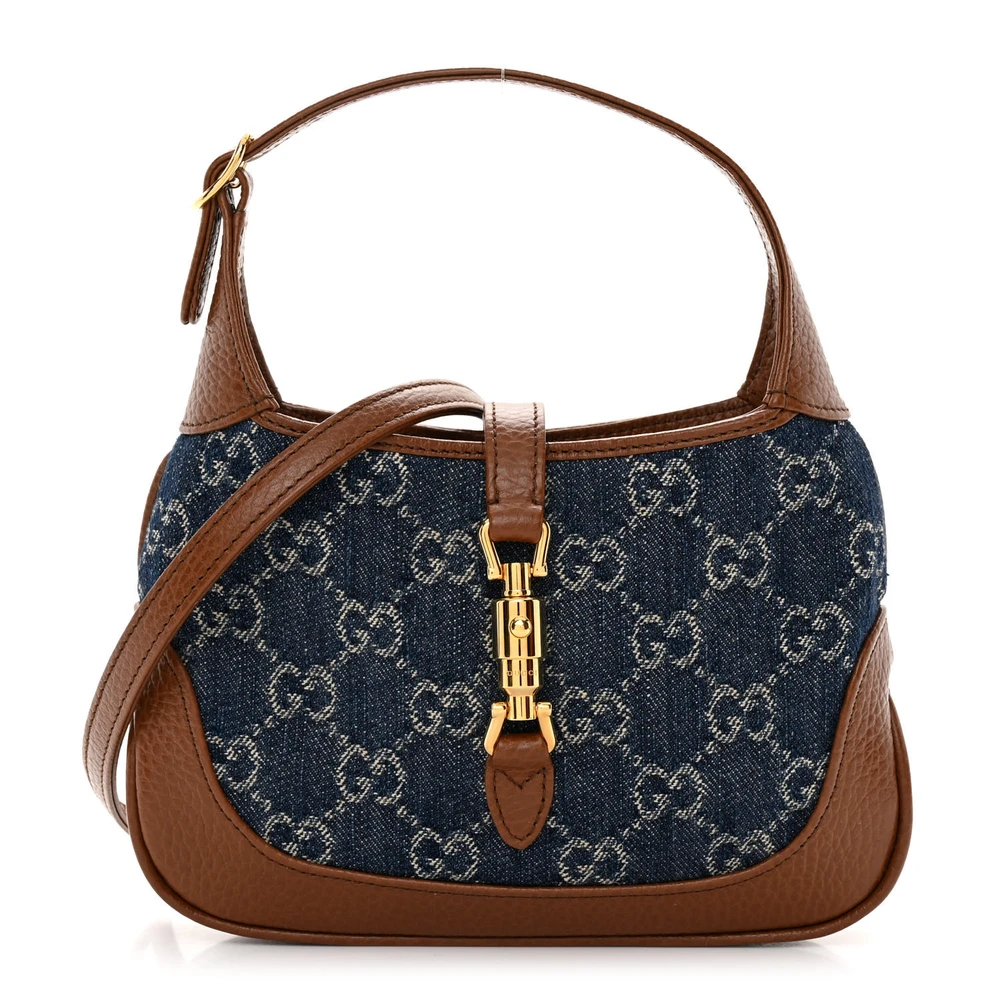 Gucci Mini Jackie 1961 Hobo Blue Tea / Cuir New Denim GG Monogram & Couro de Bezerro Hardware Dourado
