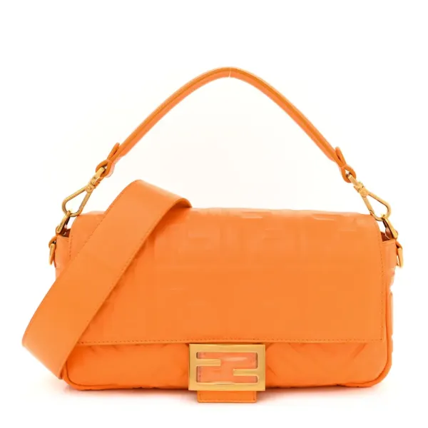 Fendi FF 1974 Embossed Baguette Clementine Nappa Leather Gold Hardware