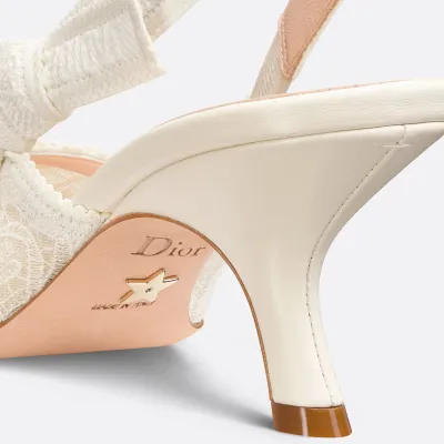 Dior beige white pointy embroidered stiletto heels