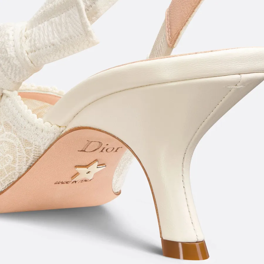 Dior beige white pointy embroidered stiletto heels