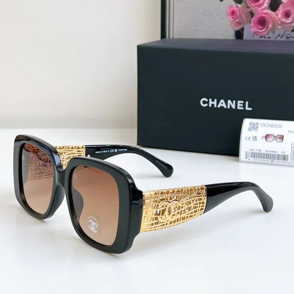 CHANEL square frame glasses black gold color size 54-20-140 - Image 4