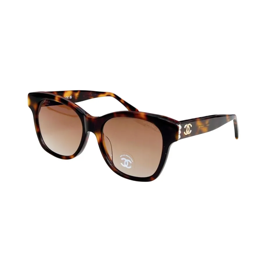 CHANEL square frame pearl glasses leopard-print black color SIZE 54-17-140