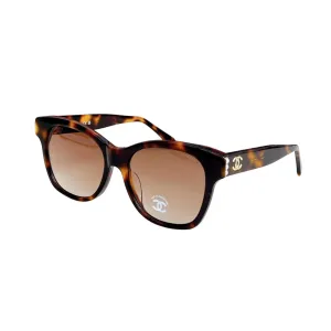 CHANEL square frame pearl glasses leopard-print black color SIZE 54-17-140