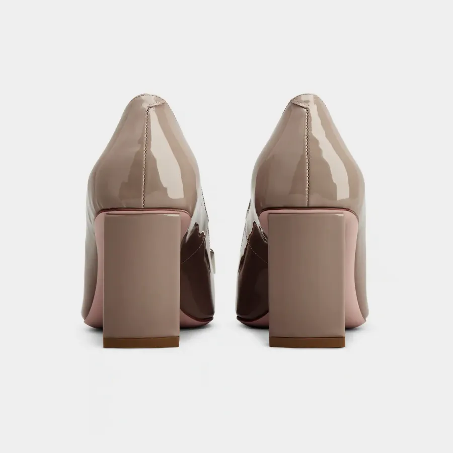 Roger Vivier Belle Vivier Pumps High Heels In Beige Patent Leather With Metal Buckle (Heel Height 7cm)