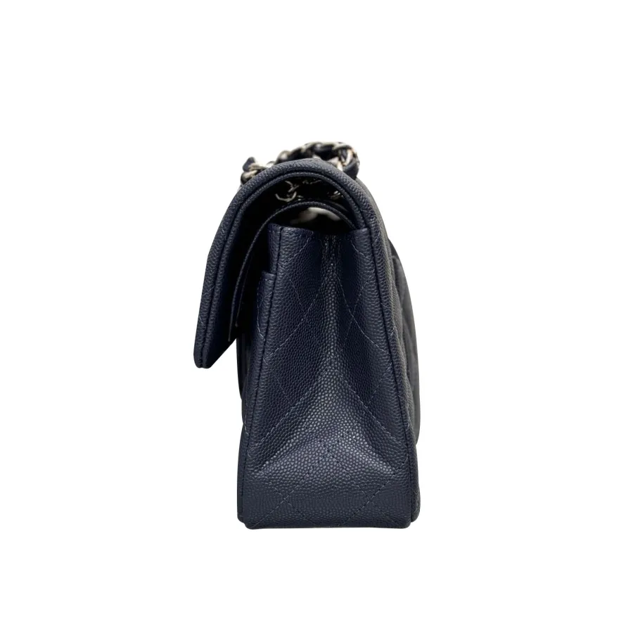 Chanel Double Flap Jumbo Blue Quilted Caviar Leather Gold Hardware