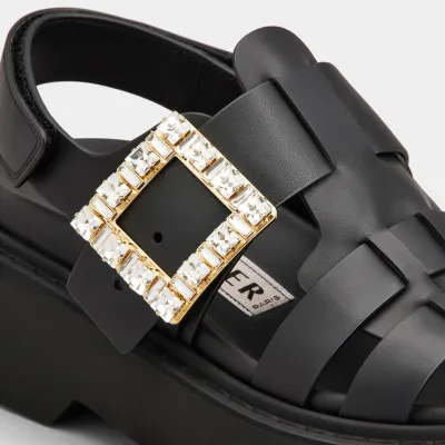 Roger Vivier Viv' Rangers Sandals In White Leather With Crystal Buckle