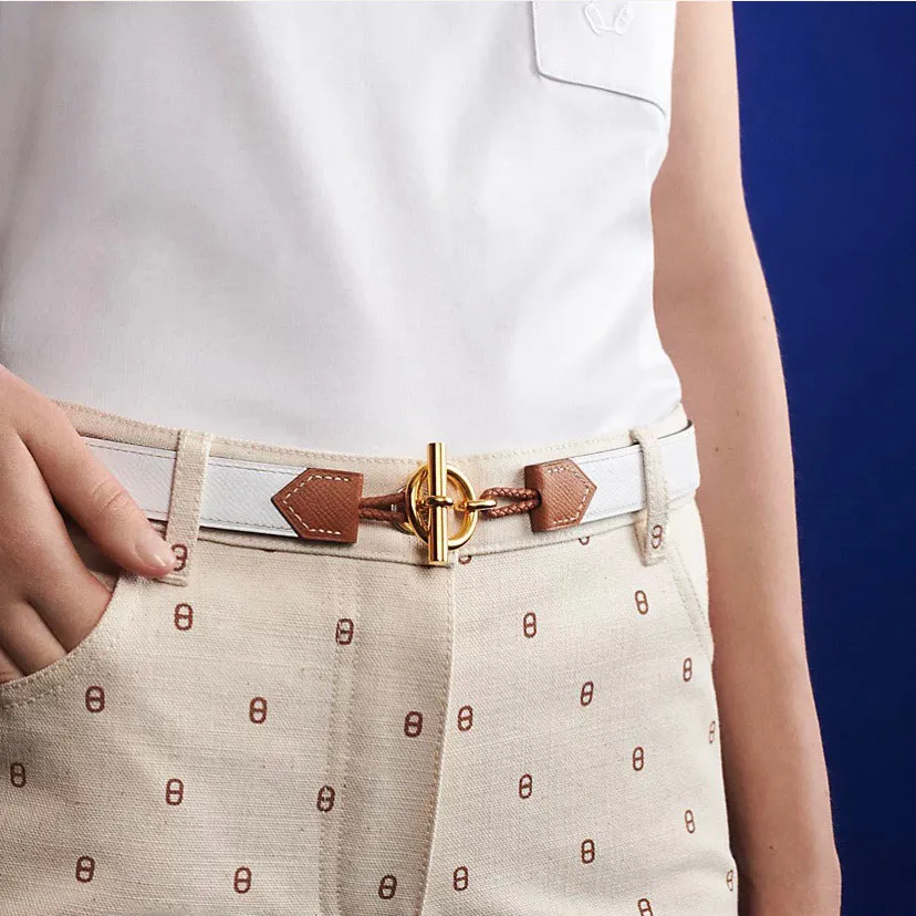 Hermès Women' s Babord Reversible Belt In Brown/White Epsom Calfskin With Gold Hardware