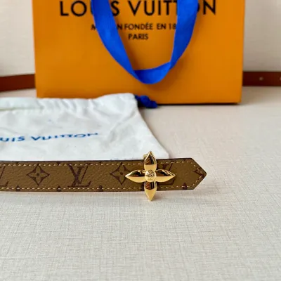 Louis Vuitton Women's Mini Flowergram Reversible Belt In Brown/Black/Pink/White Calfskin And Monogram Canvas With Gold/Silver Hardware 20mm