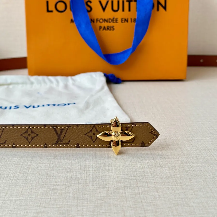 Louis Vuitton Women's Mini Flowergram Reversible Belt In Brown/Black/Pink/White Calfskin And Monogram Canvas With Gold/Silver Hardware 20mm