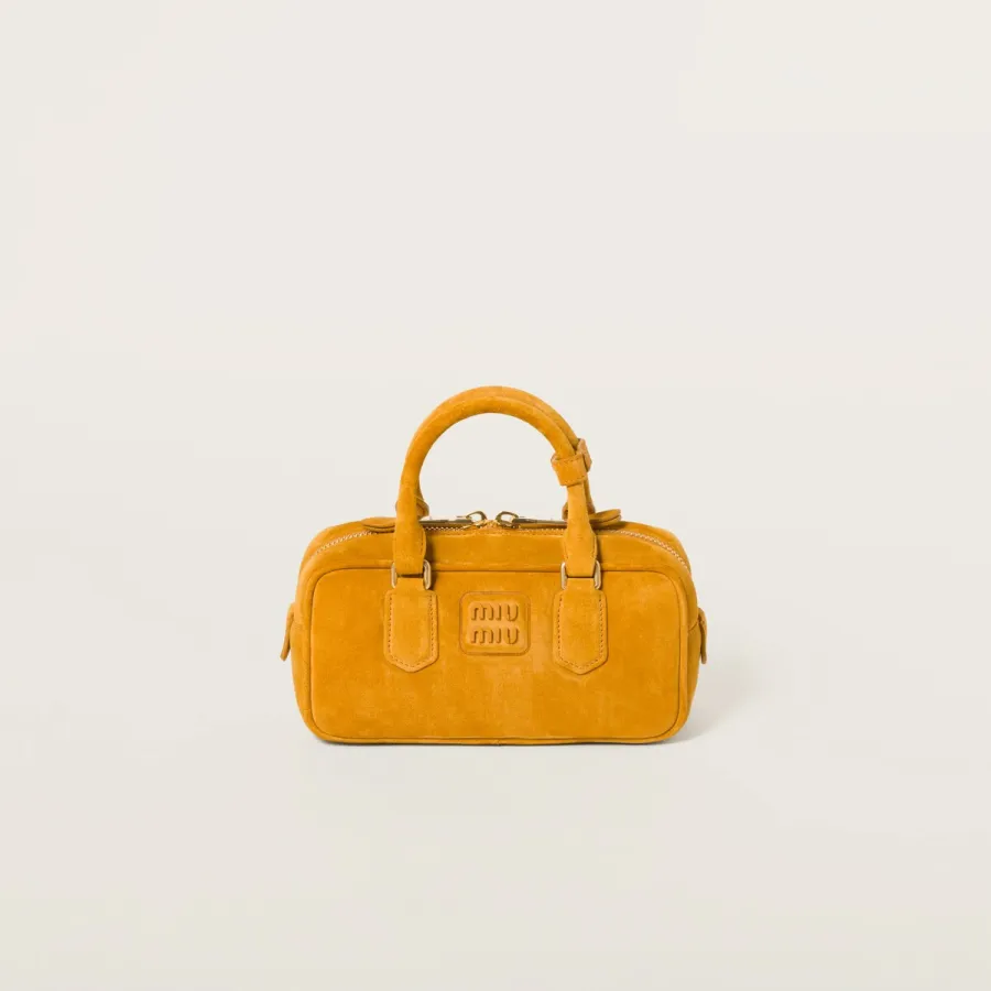 Miu Miu Arcadie Suede Leather Yellow Top-Handle Bags