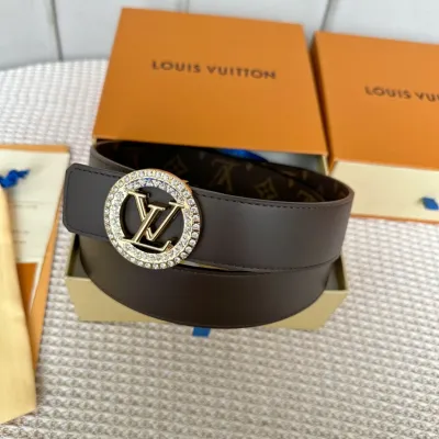 Louis Vuitton Women's Diamonds Nautical Buckle Reversible Belt In Black/Brown Calfskin And Monogram Canvas With Gold/Silver Hardware 35mm