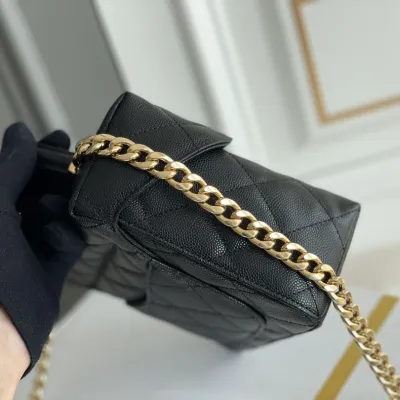 Chanel Box bag small ball print cowhide black gold button crossbody bag handbag