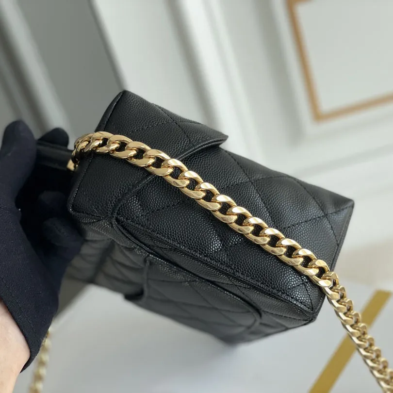 Chanel Box bag small ball print cowhide black gold button crossbody bag handbag