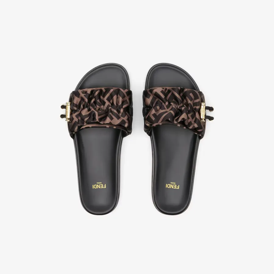FENDI Brown satin sandals slippers