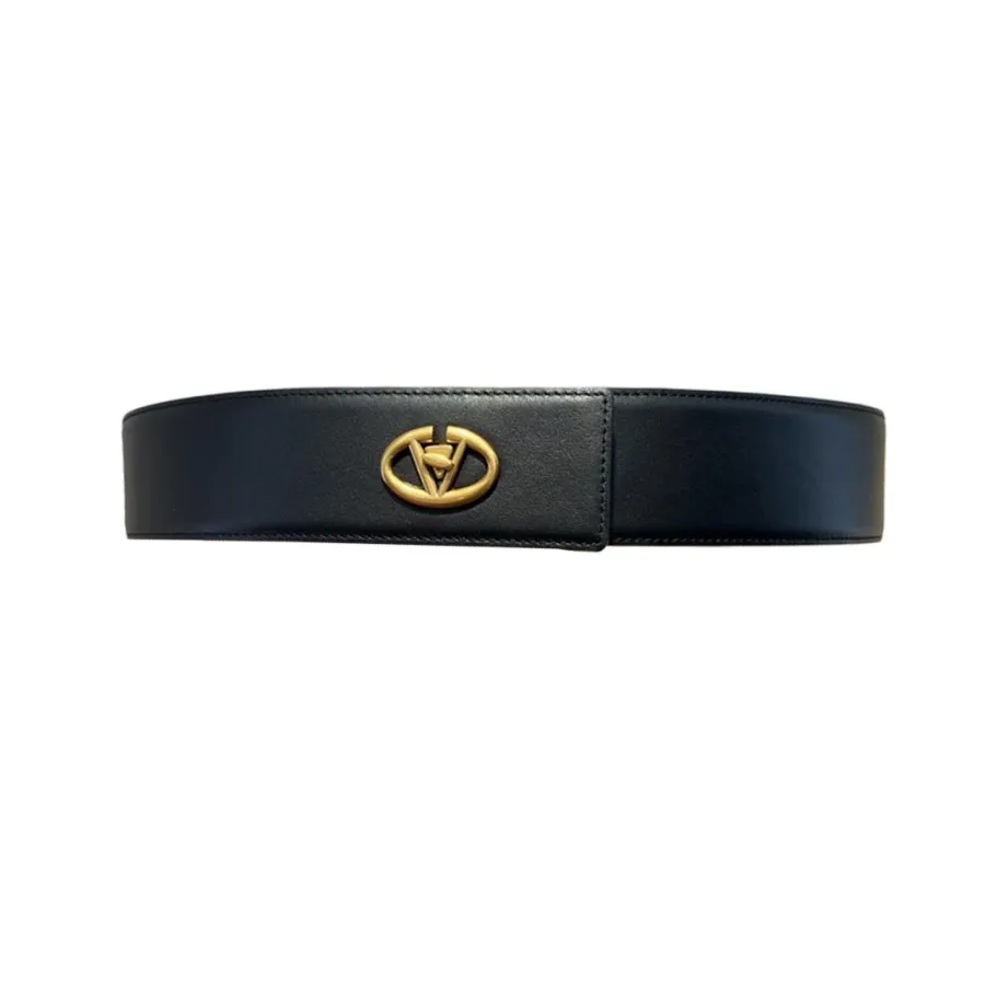 Valentino V Logo Signature Buckle Belt In Black/White/Brown Calfskin With Gold/Silver Hardware 50mm