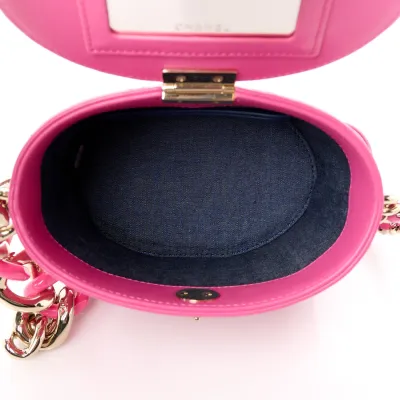 Chanel Elegant Chain Vanity Case Small Dark Pink Quilted Lambskin Leather & Resin Aged Gold Hardware
