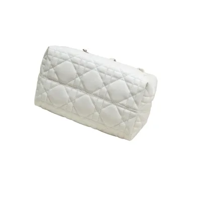Dior Small Dior Toujours Bag In White Macrocannage Calfskin With Light Gold Hardware