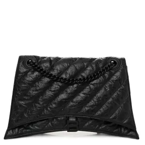 Balenciaga Medium Crush Chain Bag Black Quilted Crushed Calfskin Leather Black Hardware