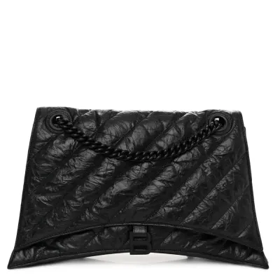 Balenciaga Medium Crush Chain Bag Black Quilted Crushed Calfskin Leather Black Hardware