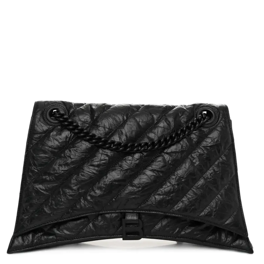 Balenciaga Medium Crush Chain Bag Black Quilted Crushed Calfskin Leather Black Hardware