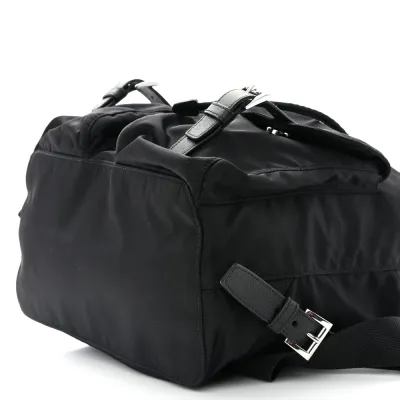 Prada Medium Backpack Black Re-Nylon & Saffiano Leather Silver Hardware