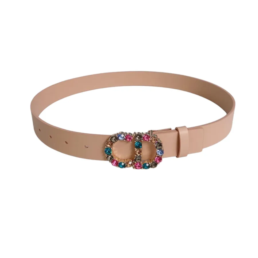 Dior Women' s 30 Montaigne Buckle With Crystals Belt In Brown/White/Pink Calfskin 30mm