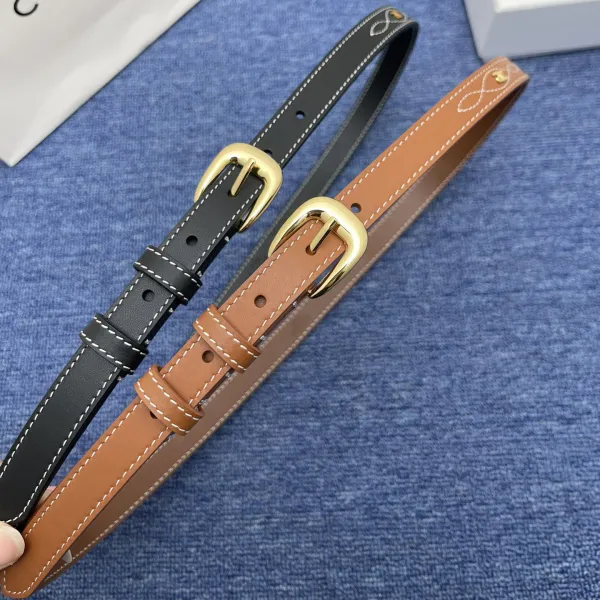 Celine Belt In Brown/Black Calfskin With Gold Hardware 20mm - Image 8