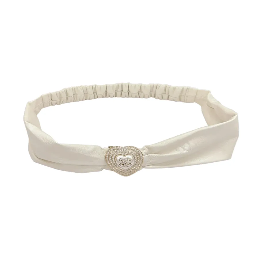 Chanel Women's Heart Buckle Elastic Belt In Black/White Lambskin With Gold Hardware 50mm