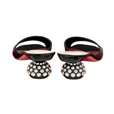 Roger Vivier Mules Sandals In Black/White/Pink Satin Crystal Heels (Heel Height 4cm)