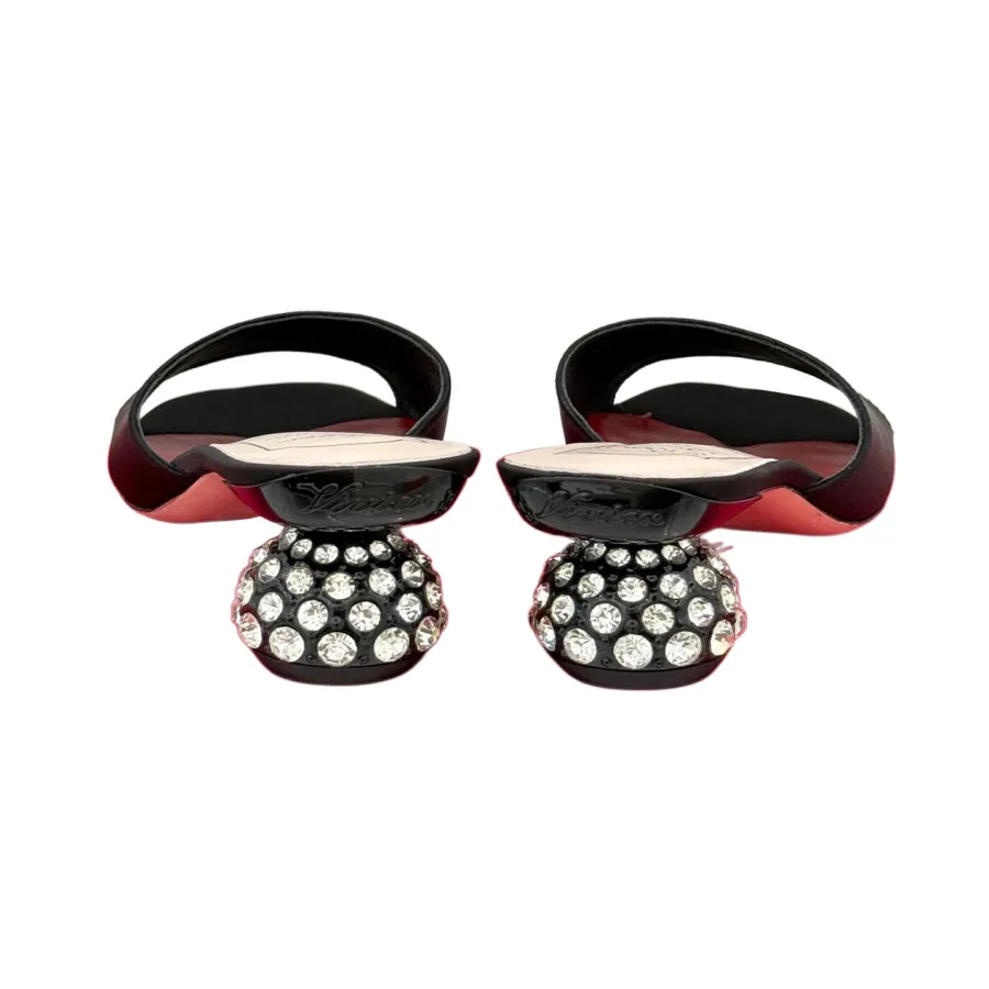 Roger Vivier Mules Sandals In Black/White/Pink Satin Crystal Heels (Heel Height 4cm)