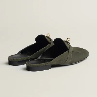HERMES Oz Mule Green Slippers