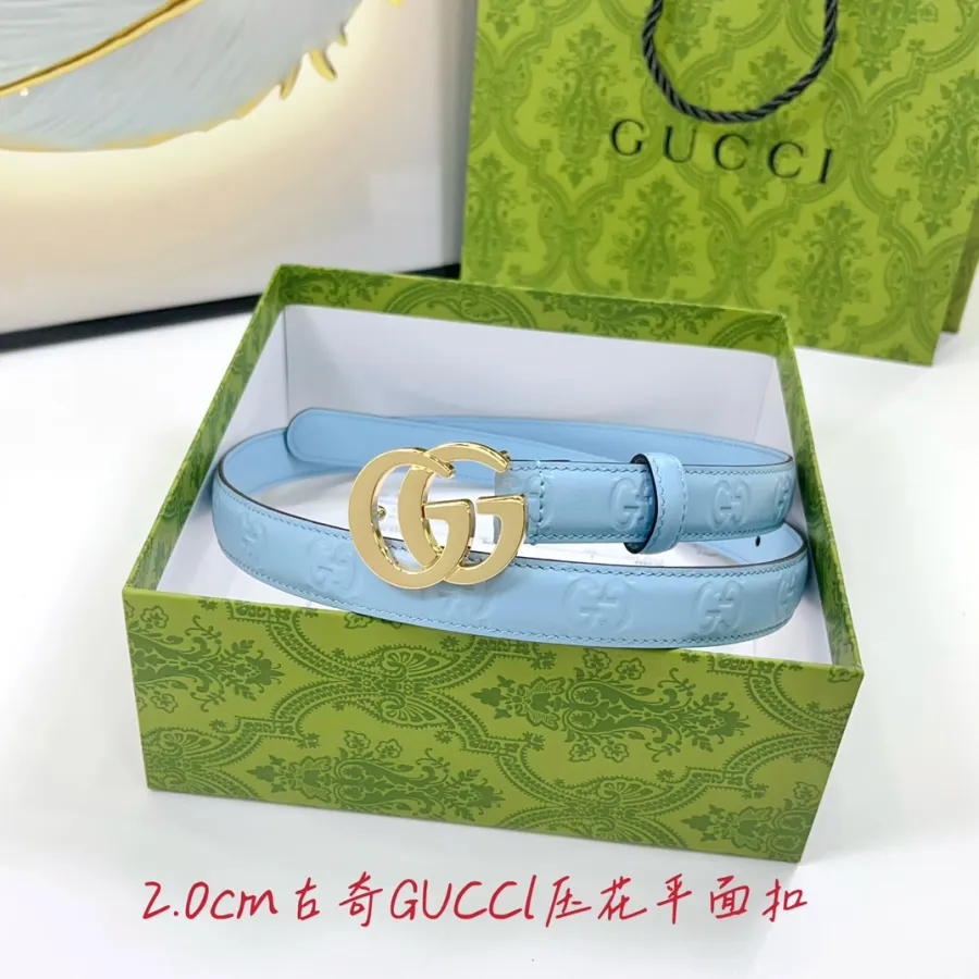 Gucci Women's Double G Buckle Belt In Green/Blue/Red/Black GG Calfskin With Gold/Silver Hardware 20mm