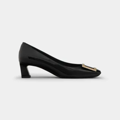 Roger Vivier Trompette Pumps High Heels In Black Patent Leather With Metal Buckle (Heel Height 4.5cm)