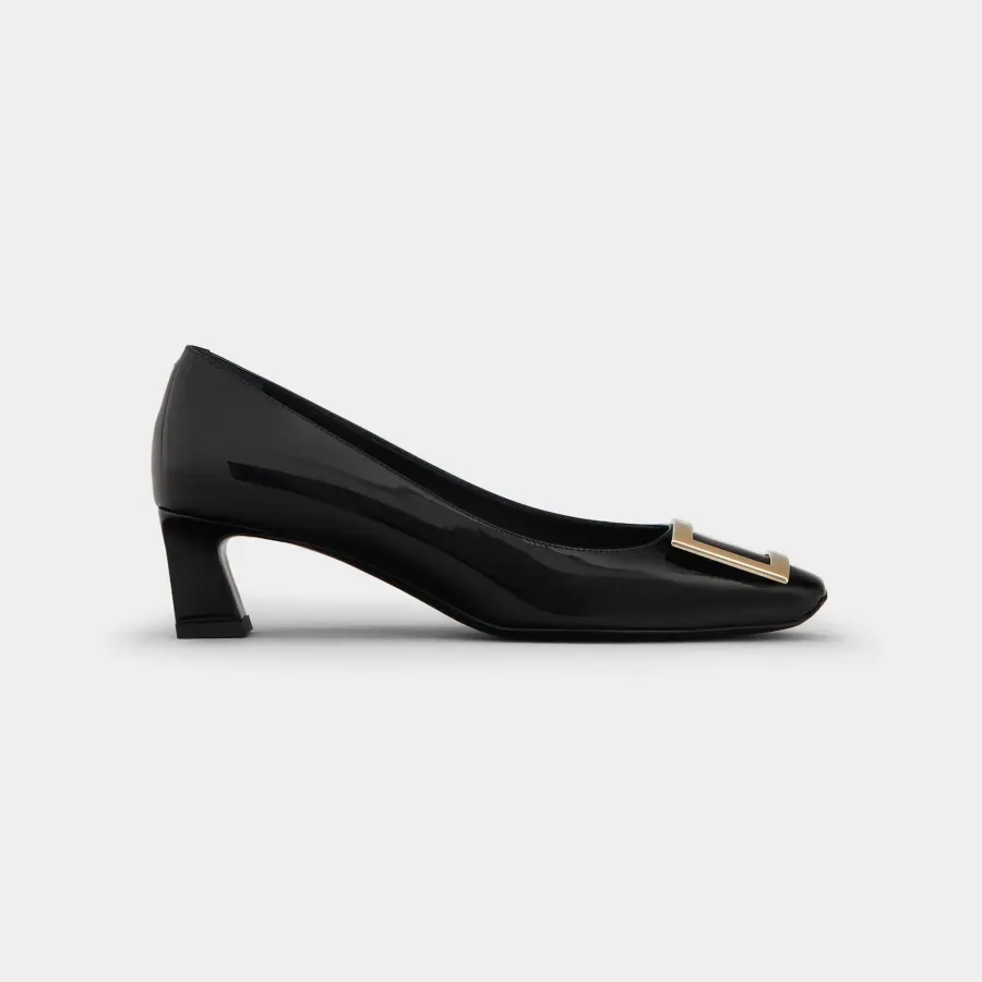 Roger Vivier Trompette Pumps High Heels In Black Patent Leather With Metal Buckle (Heel Height 4.5cm)
