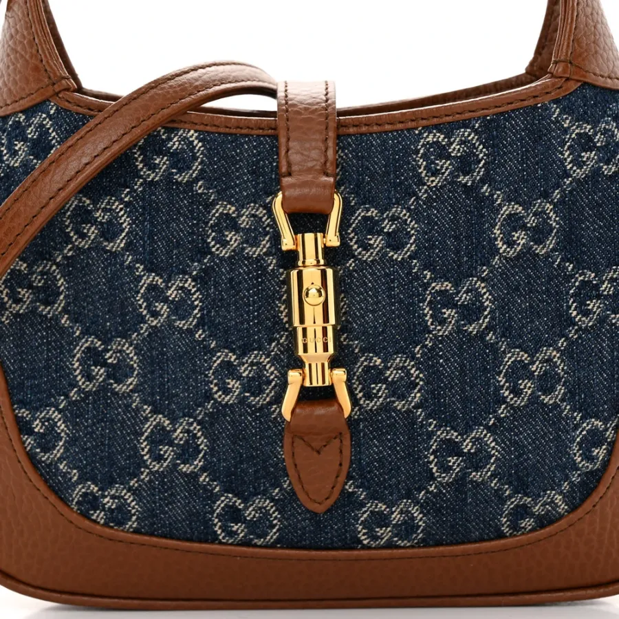 Gucci Mini Jackie 1961 Hobo Blue Tea / Cuir New Denim GG Monogram & Calfskin Leather Gold Hardware