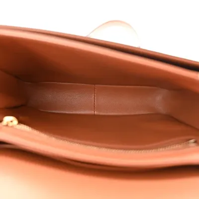 Celine Small Teen Triomphe Bag White/Tan Textile & Natural Calfskin Leather Gold Hardware