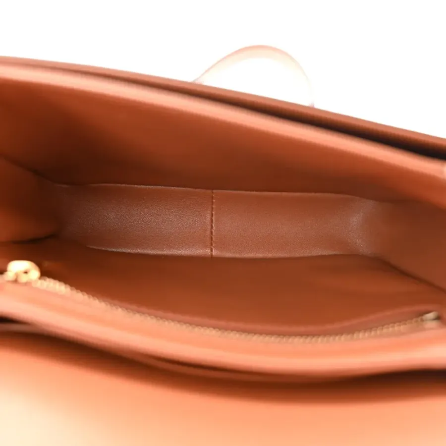 Celine Small Teen Triomphe Bag White/Tan Textile & Natural Calfskin Leather Gold Hardware