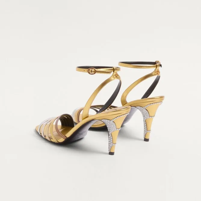 VALENTINO  Crystal trim satin heel sandals (8.5 cm high heel)