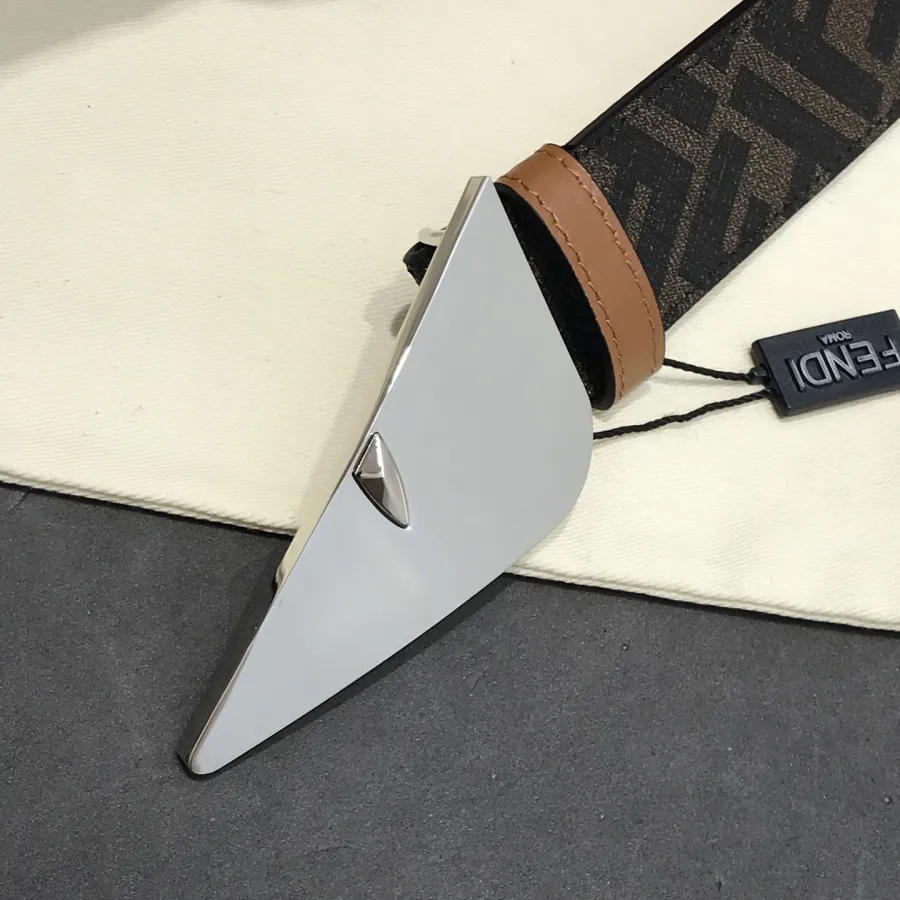 Fendi Men's FF Monster Eyes Belt In Brown/Black Saffiano Leather With Gold/Silver Hardware 35mm