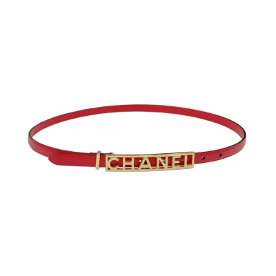 Chanel Women's Rectangled Buckle Belt In Black/White/Brown/Red Calfskin With Gold Hardware 15mm