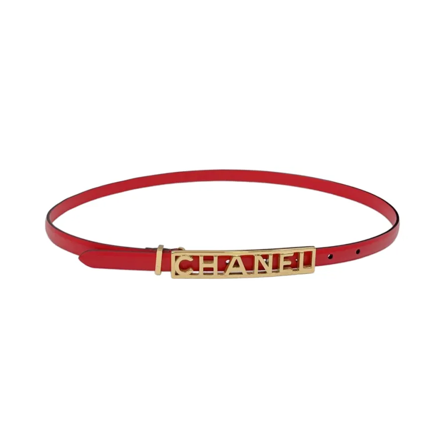 Chanel Women's Rectangled Buckle Belt In Black/White/Brown/Red Calfskin With Gold Hardware 15mm