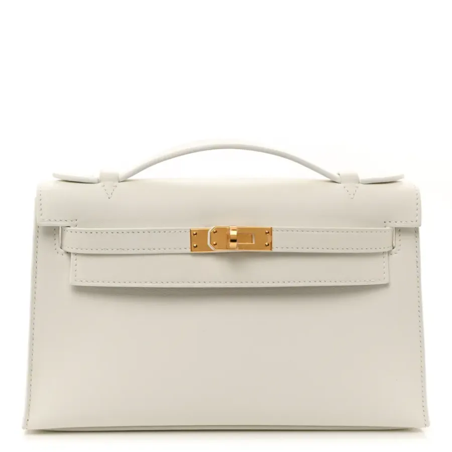 Hermès Kelly Pochette Clutch White Swift Leather Gold Palladium Hardware