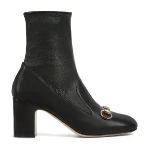 Gucci black square headed horse buckle high heels ankle boots