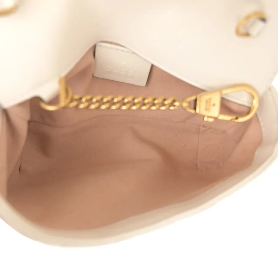Gucci Mini GG Marmont Shoulder Bag White Calfskin Matelassé Super Leather Aged Gold Hardware