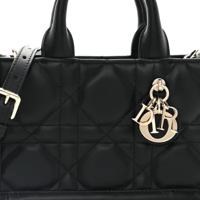 Dior Mini Book Tote Black Macrocannage Calfskin Leather Light Gold Hardware