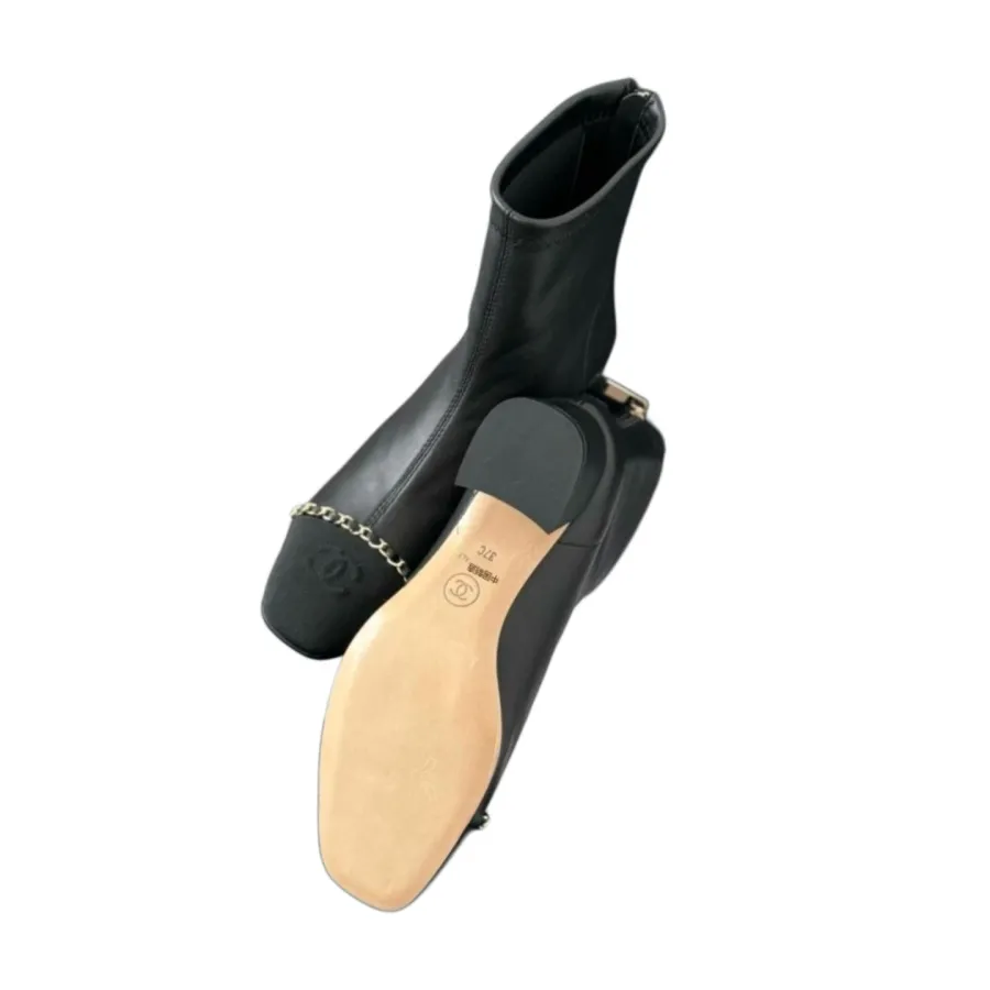 Chanel Black Lambskin leather ankle boots
