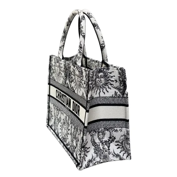 Dior Medium Dior Book Tote White Black/Navy Blue Soleil Embroidered Canvas - Image 3