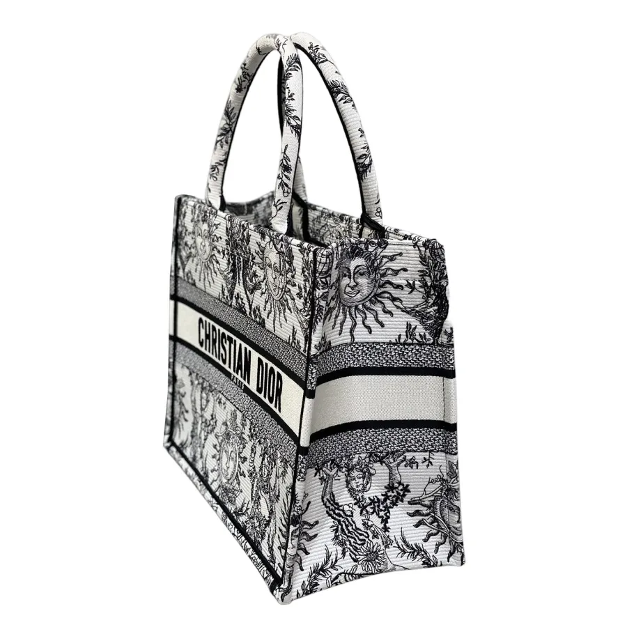 Dior Medium Dior Book Tote White Black/Navy Blue Soleil Embroidered Canvas