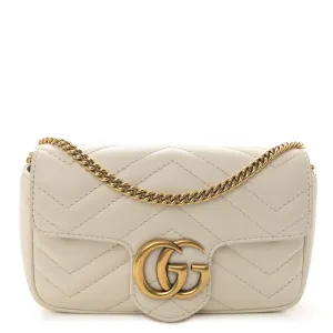 Gucci Mini GG Marmont Shoulder Bag White Calfskin Matelassé Super Leather Aged Gold Hardware