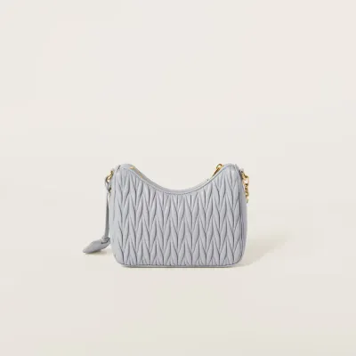 Miu Miu Matelassé Quilted Lambskin Leather Blue Shoulder Bags